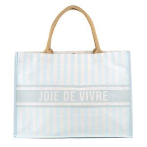 NWT The Royal Standard Joie De Vivre Jute Tote & Beach Towel. Aqua Blue/White.